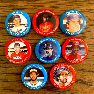 Vintage 1984 Fun Foods Baseball Pins Lot of 8
